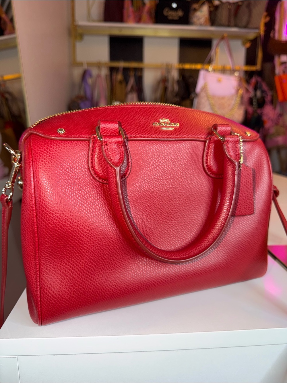 Coach Bennett Satchel True Red Crossgrain Leather Crossbody Bag handbag